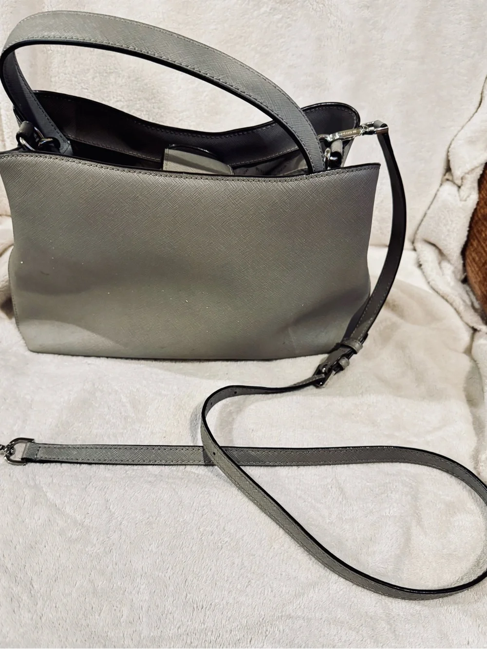 Michael Kors Light Gray Saffiano Leather Shoulder Bag with‎ Strap